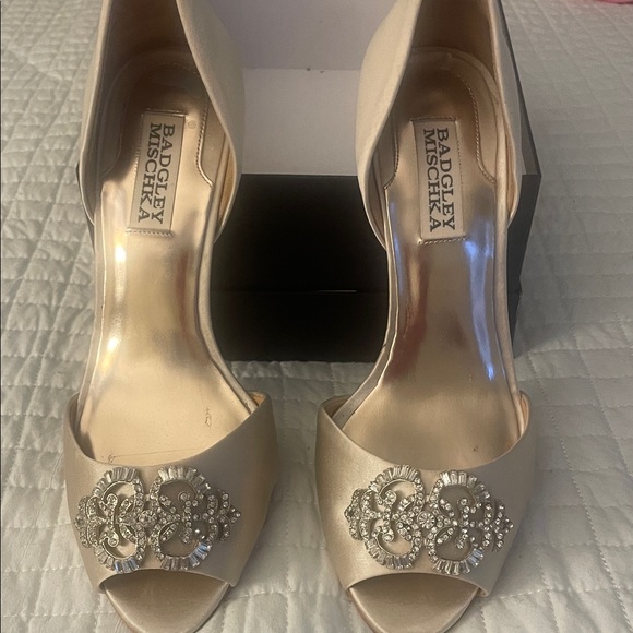 Badgley Mischka Shoes - Badgley Mischka Elegant Beige Jeweled Heels